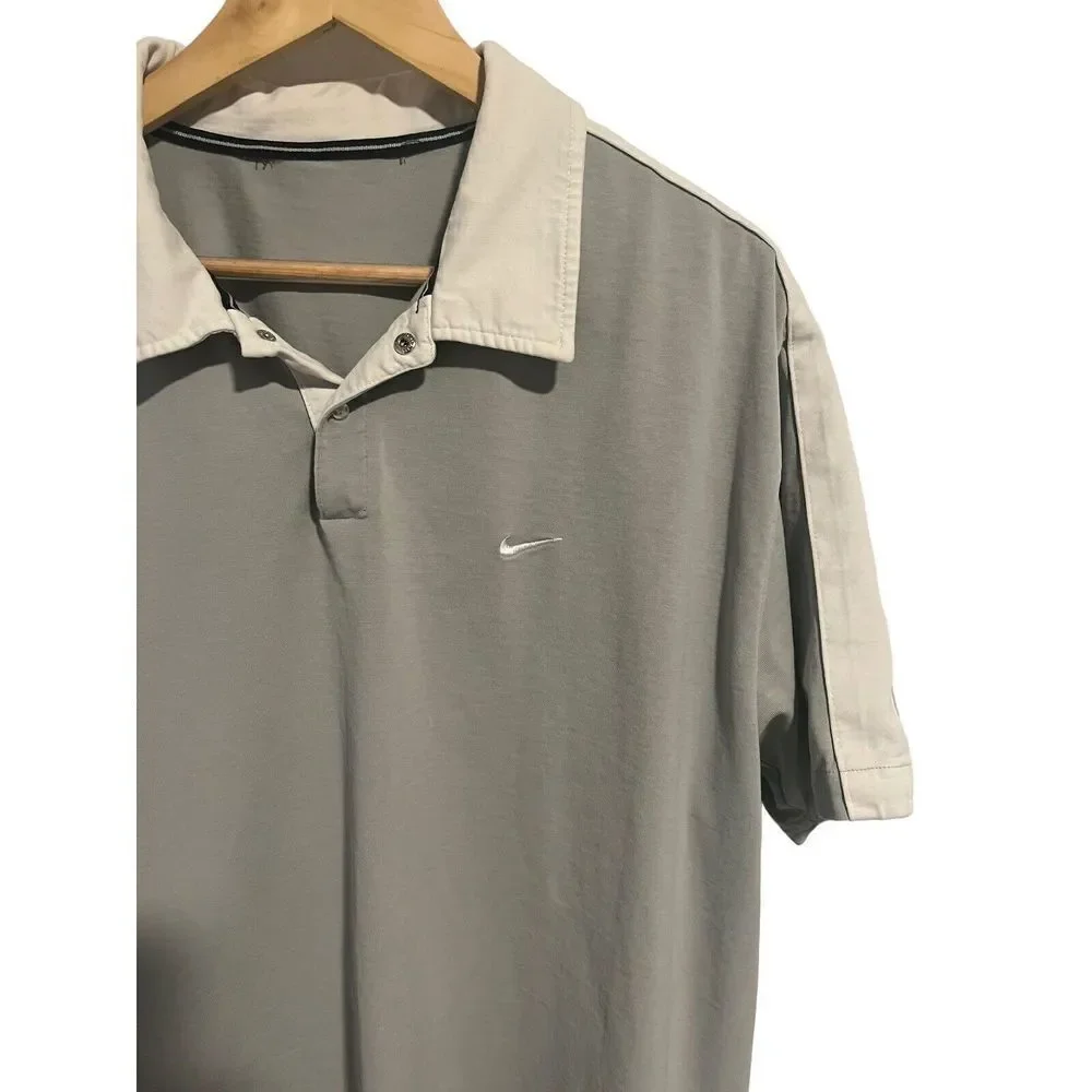 Nike Mens Polo Shirt Extra Large Gray White Logo Cotton